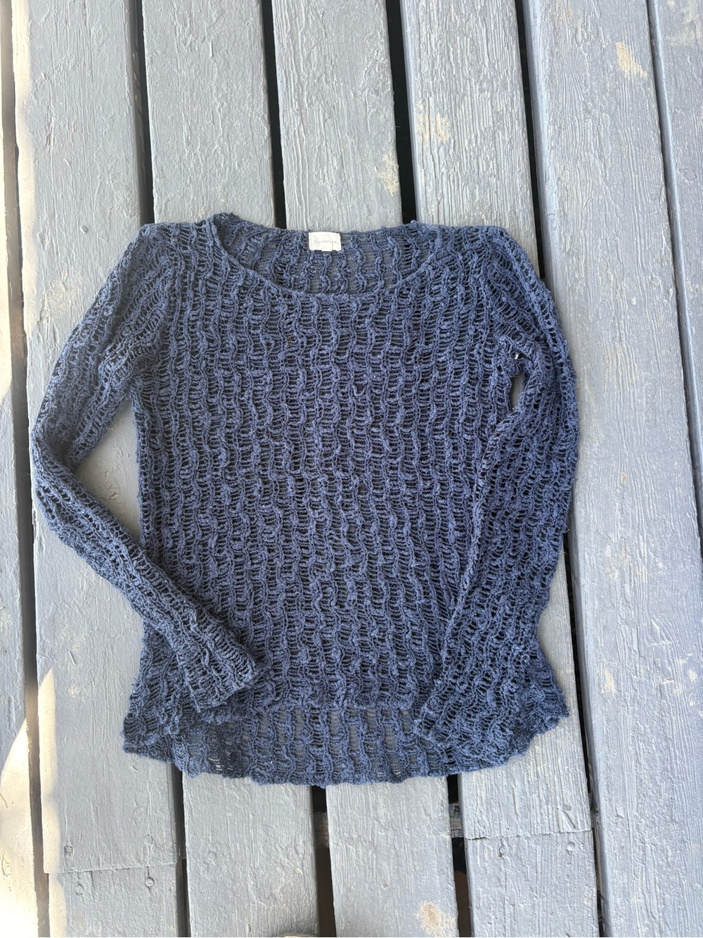 Vintage Navy Open-Knit Scoop Neck Sweater